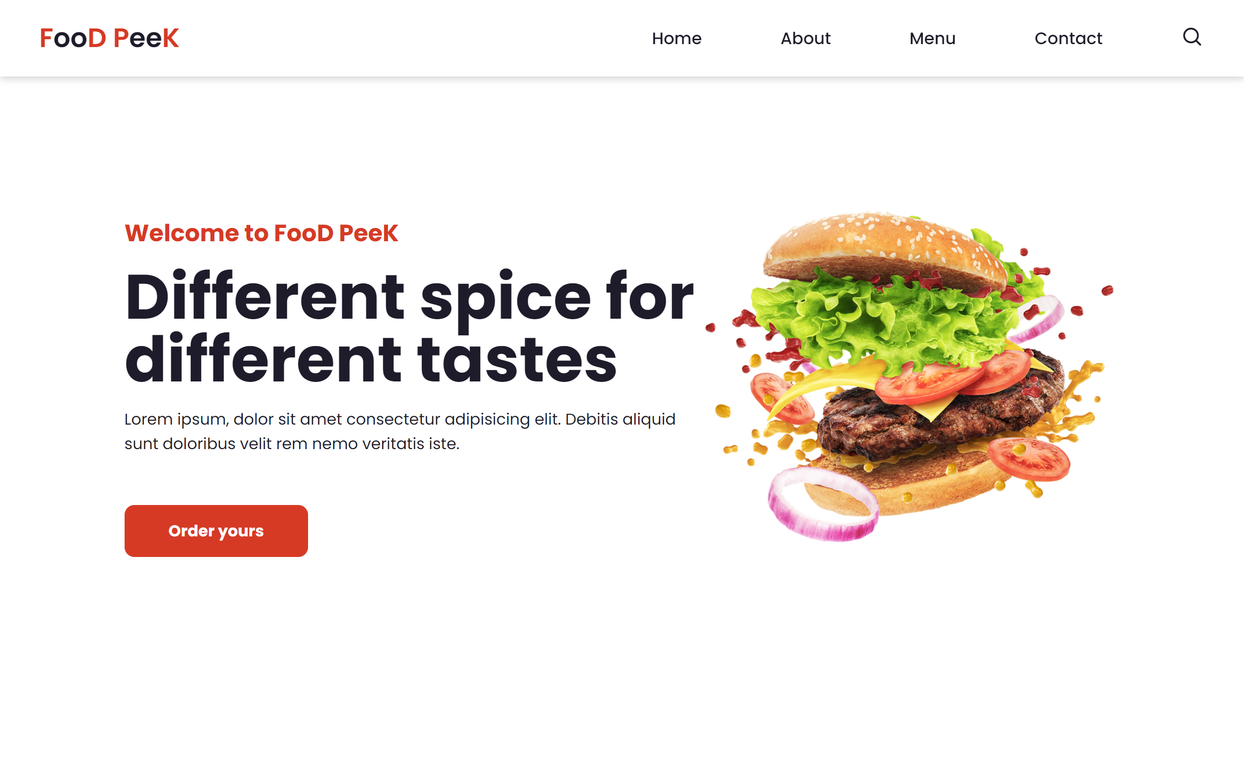 foto de uma landing page de hamburguer